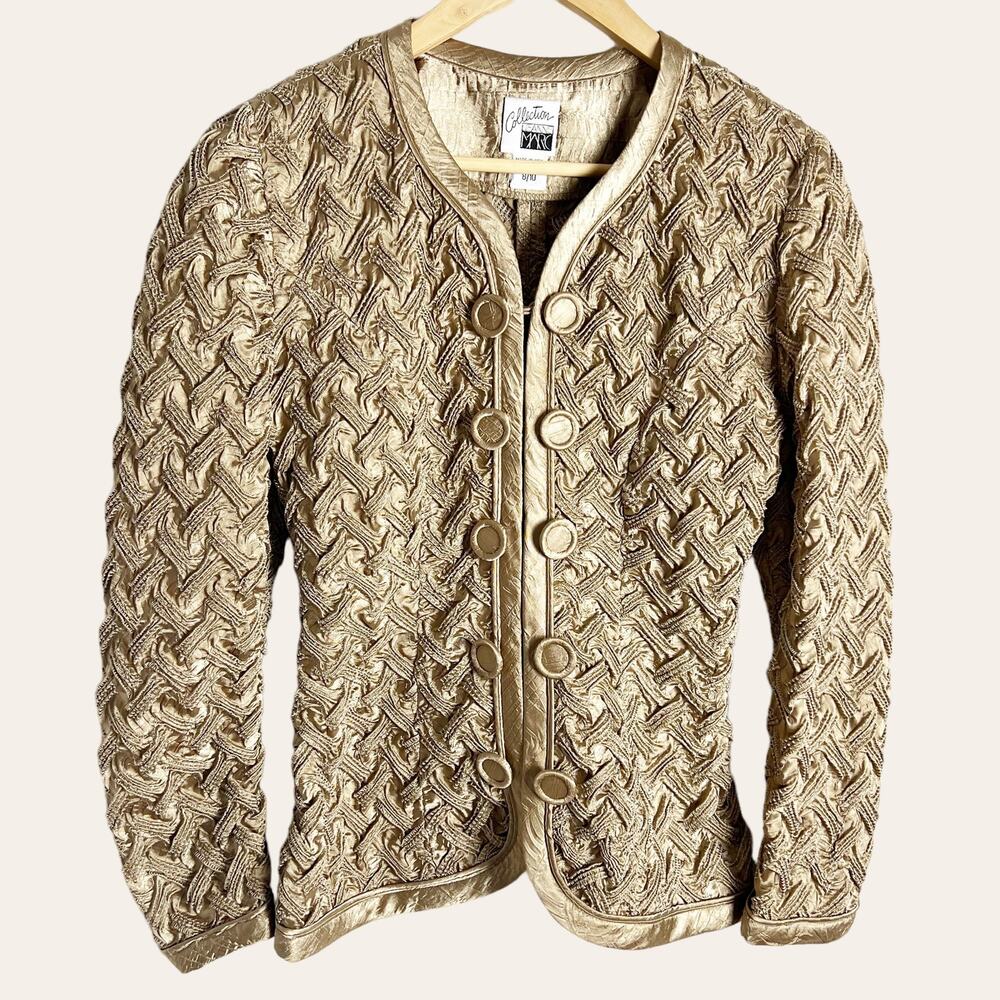 Vintage Jeanne Marc 80s Baskeweave Pucker Cardigan Evening Jacket Size S